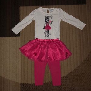 DKNY Fashion Shirt, Pink Skirt and Leggings